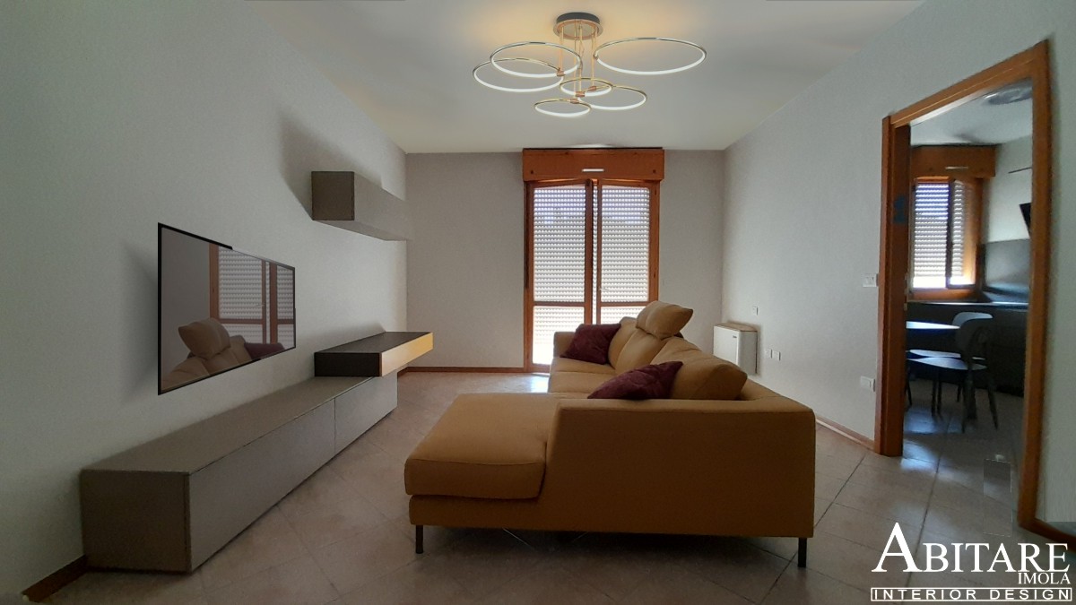 arredare casa arredmento imola abitare minimal giallo parete tv